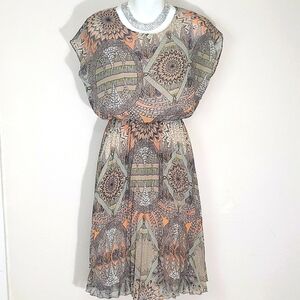 Sabine Dress short sleeve accordion skirt flowy bodice  mandala geometric print